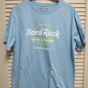 Hard Rock Hotel & Casino Punta Cana Shirt XL Blue Cotton Resortwear Beach Travel